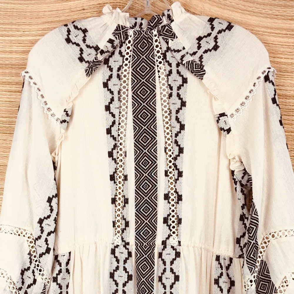 Hemant & Nandita Moira Boho Short Dress In Natural / Black Size M - Picture 9 of 14